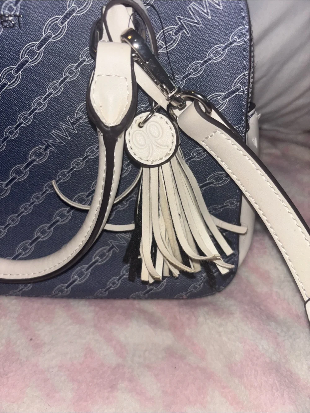 Nine West Navy and Cream Chain-Print Dome Crossbody Bag